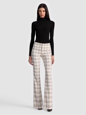 Alice and Olivia cool girl plaid High-Rise Plaid Flare Pants in Cream and Black